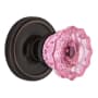 Nostalgic Warehouse Classic Solid Brass Rose Passage Door Knob Set with Pink Crystal Knob and 2-3/8" Backset Timeless Bronze