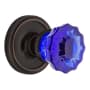 Nostalgic Warehouse Classic Solid Brass Rose Passage Door Knob Set with Cobalt Crystal Knob and 2-3/8" Backset Timeless Bronze