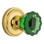 Nostalgic Warehouse Classic Solid Brass Rose Passage Door Knob Set with Emerald Crystal Knob and 2-3/8" Backset Unlacquered Brass