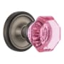 Nostalgic Warehouse Classic Solid Brass Rose Passage Door Knob Set with Pink Waldorf Knob and 2-3/8" Backset Antique Pewter