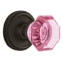 Nostalgic Warehouse Classic Solid Brass Rose Passage Door Knob Set with Pink Waldorf Knob and 2-3/8" Backset Oil-Rubbed Bronze