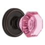 Nostalgic Warehouse Classic Solid Brass Rose Passage Door Knob Set with Pink Waldorf Knob and 2-3/8" Backset Timeless Bronze
