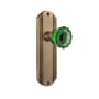 Nostalgic Warehouse Deco Solid Brass Rose Passage Door Knob Set with Emerald Crystal Knob and 2-3/4" Backset Antique Brass