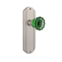 Nostalgic Warehouse Deco Solid Brass Rose Passage Door Knob Set with Emerald Crystal Knob and 2-3/4" Backset Satin Nickel
