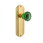 Nostalgic Warehouse Deco Solid Brass Rose Passage Door Knob Set with Emerald Crystal Knob and 2-3/4" Backset Unlacquered Brass