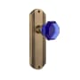 Nostalgic Warehouse Deco Solid Brass Rose Passage Door Knob Set with Cobalt Waldorf Knob and 2-3/8" Backset Antique Brass