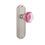 Nostalgic Warehouse Deco Solid Brass Rose Passage Door Knob Set with Pink Waldorf Knob and 2-3/8" Backset Satin Nickel