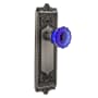 Nostalgic Warehouse Egg and Dart Solid Brass Rose Passage Door Knob Set with Cobalt Crystal Knob for 2-3/8" Backset Antique Pewter