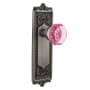 Nostalgic Warehouse Egg and Dart Solid Brass Rose Passage Door Knob Set with Pink Waldorf Knob for 2-3/8" Backset Antique Pewter