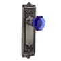 Nostalgic Warehouse Egg and Dart Solid Brass Rose Passage Door Knob Set with Cobalt Waldorf Knob for 2-3/4" Backset Antique Pewter