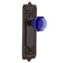 Nostalgic Warehouse Egg and Dart Solid Brass Rose Passage Door Knob Set with Cobalt Waldorf Knob for 2-3/4" Backset Timeless Bronze