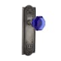 Nostalgic Warehouse Meadows Solid Brass Rose Passage Door Knob Set with Cobalt Waldorf Door Knob and 2-3/8" Backset Antique Pewter