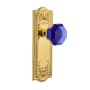 Nostalgic Warehouse Meadows Solid Brass Rose Passage Door Knob Set with Cobalt Waldorf Door Knob and 2-3/8" Backset Polished Brass