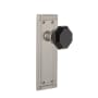 Nostalgic Warehouse Mission Solid Brass Rose Passage Door Knob Set with Black Waldorf Knob for 2-3/4" Backset Satin Nickel