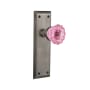 Nostalgic Warehouse New York Solid Brass Rose Passage Door Knob Set with Pink Crystal Knob for 2-3/4" Backset Antique Pewter