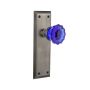 Nostalgic Warehouse New York Solid Brass Rose Passage Door Knob Set with Cobalt Crystal Knob for 2-3/4" Backset Antique Pewter
