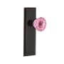 Nostalgic Warehouse New York Solid Brass Rose Passage Door Knob Set with Pink Crystal Knob for 2-3/4" Backset Timeless Bronze