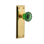 Nostalgic Warehouse New York Solid Brass Rose Passage Door Knob Set with Emerald Crystal Knob for 2-3/4" Backset Unlacquered Brass