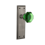 Nostalgic Warehouse New York Solid Brass Rose Passage Door Knob Set with Emerald Waldorf Knob for 2-3/8" Backset Antique Pewter