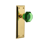 Nostalgic Warehouse New York Solid Brass Rose Passage Door Knob Set with Emerald Waldorf Knob for 2-3/8" Backset Polished Brass