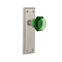 Nostalgic Warehouse New York Solid Brass Rose Passage Door Knob Set with Emerald Waldorf Knob for 2-3/8" Backset Satin Nickel