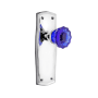 Nostalgic Warehouse Prairie Solid Brass Rose Passage Door Knob Set with Cobalt Crystal Knob for 2-3/4" Backset Bright Chrome