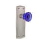 Nostalgic Warehouse Prairie Solid Brass Rose Passage Door Knob Set with Cobalt Crystal Knob for 2-3/4" Backset Satin Nickel