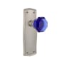 Nostalgic Warehouse Prairie Solid Brass Rose Passage Door Knob Set with Cobalt Waldorf Knob for 2-3/4" Backset Satin Nickel