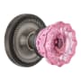 Nostalgic Warehouse Rope Solid Brass Rose Passage Door Knob Set with Pink Crystal Knob and 2-3/4" Backset Antique Pewter