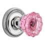 Nostalgic Warehouse Rope Solid Brass Rose Passage Door Knob Set with Pink Crystal Knob and 2-3/4" Backset Bright Chrome