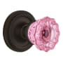 Nostalgic Warehouse Rope Solid Brass Rose Passage Door Knob Set with Pink Crystal Knob and 2-3/4" Backset Oil-Rubbed Bronze