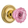 Nostalgic Warehouse Rope Solid Brass Rose Passage Door Knob Set with Pink Crystal Knob and 2-3/4" Backset Polished Brass