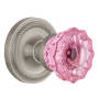 Nostalgic Warehouse Rope Solid Brass Rose Passage Door Knob Set with Pink Crystal Knob and 2-3/4" Backset Satin Nickel