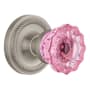 Nostalgic Warehouse Rope Solid Brass Rose Passage Door Knob Set with Pink Crystal Knob and 2-3/8" Backset Satin Nickel