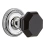 Nostalgic Warehouse Rope Solid Brass Rose Passage Door Knob Set with Black Waldorf Knob and 2-3/4" Backset Bright Chrome