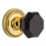 Nostalgic Warehouse Rope Solid Brass Rose Passage Door Knob Set with Black Waldorf Knob and 2-3/4" Backset Unlacquered Brass