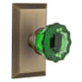 Nostalgic Warehouse Studio Solid Brass Rose Passage Door Knob Set with Emerald Crystal Knob and 2-3/4" Backset Antique Brass