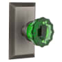 Nostalgic Warehouse Studio Solid Brass Rose Passage Door Knob Set with Emerald Crystal Knob and 2-3/4" Backset Antique Pewter