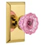 Nostalgic Warehouse Studio Solid Brass Rose Passage Door Knob Set with Pink Crystal Knob and 2-3/4" Backset Polished Brass