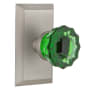 Nostalgic Warehouse Studio Solid Brass Rose Passage Door Knob Set with Emerald Crystal Knob and 2-3/4" Backset Satin Nickel