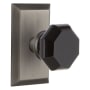 Nostalgic Warehouse Studio Solid Brass Rose Passage Door Knob Set with Black Waldorf Knob and 2-3/8" Backset Antique Pewter