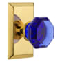 Nostalgic Warehouse Studio Solid Brass Rose Passage Door Knob Set with Cobalt Waldorf Knob and 2-3/4" Backset Polished Brass