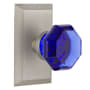 Nostalgic Warehouse Studio Solid Brass Rose Passage Door Knob Set with Cobalt Waldorf Knob and 2-3/4" Backset Satin Nickel