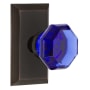 Nostalgic Warehouse Studio Solid Brass Rose Passage Door Knob Set with Cobalt Waldorf Knob and 2-3/4" Backset Timeless Bronze