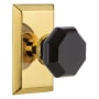 Nostalgic Warehouse Studio Solid Brass Rose Passage Door Knob Set with Black Waldorf Knob and 2-3/8" Backset Polished Brass