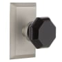 Nostalgic Warehouse Studio Solid Brass Rose Passage Door Knob Set with Black Waldorf Knob and 2-3/8" Backset Satin Nickel