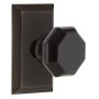 Nostalgic Warehouse Studio Solid Brass Rose Passage Door Knob Set with Black Waldorf Knob and 2-3/8" Backset Timeless Bronze