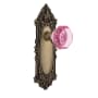 Nostalgic Warehouse Victorian Rose Passage Door Knob Set with Pink Waldorf Knob for 2-3/4" Backset Antique Brass
