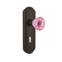 Nostalgic Warehouse Deco Solid Brass Rose Passage Door Knob Set with Pink Crystal Knob and Decorative Keyhole for 2-3/4" Backset Oil-Rubbed Bronze