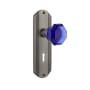 Nostalgic Warehouse Deco Solid Brass Rose Passage Door Knob Set with Cobalt Waldorf Knob and Decorative Keyhole for 2-3/8" Backset Antique Pewter